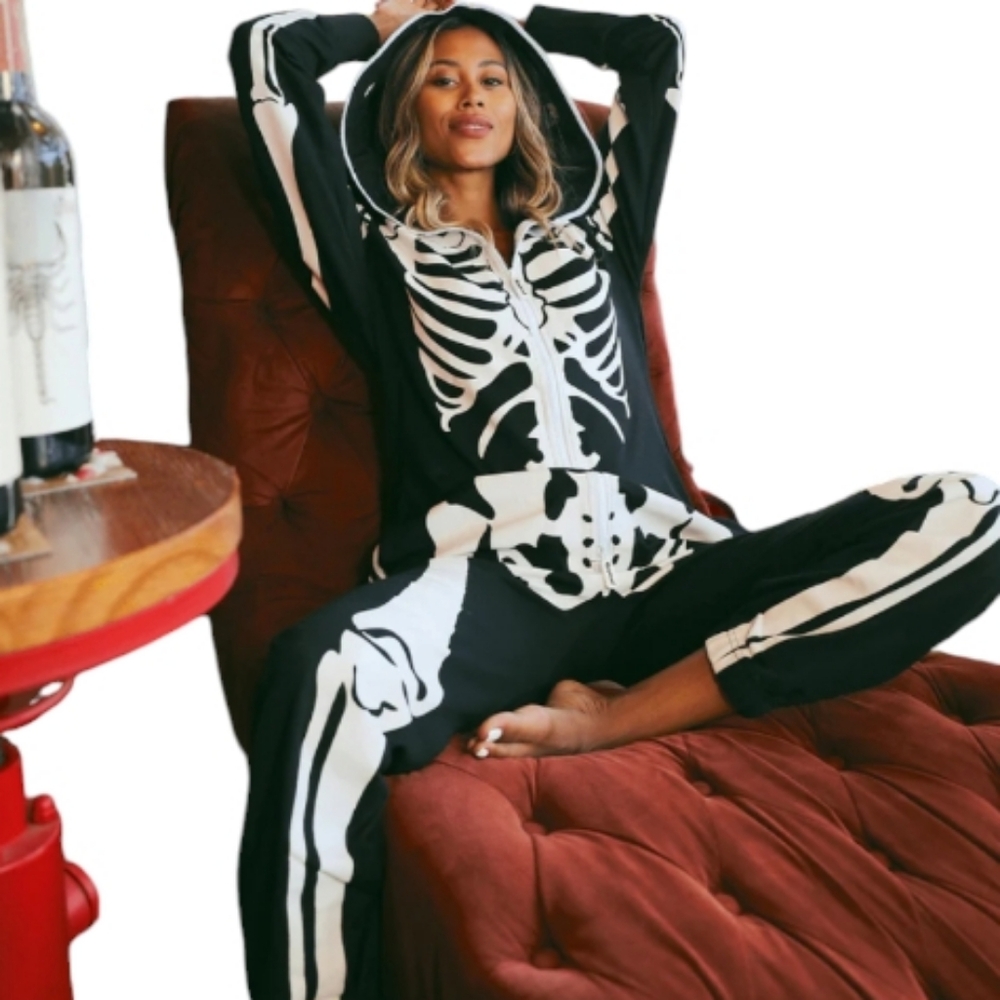 NWT Tipsy Elves Adult Skelton Hooded Jumpsuit Mardi Gras Costume Unisex Lux S
